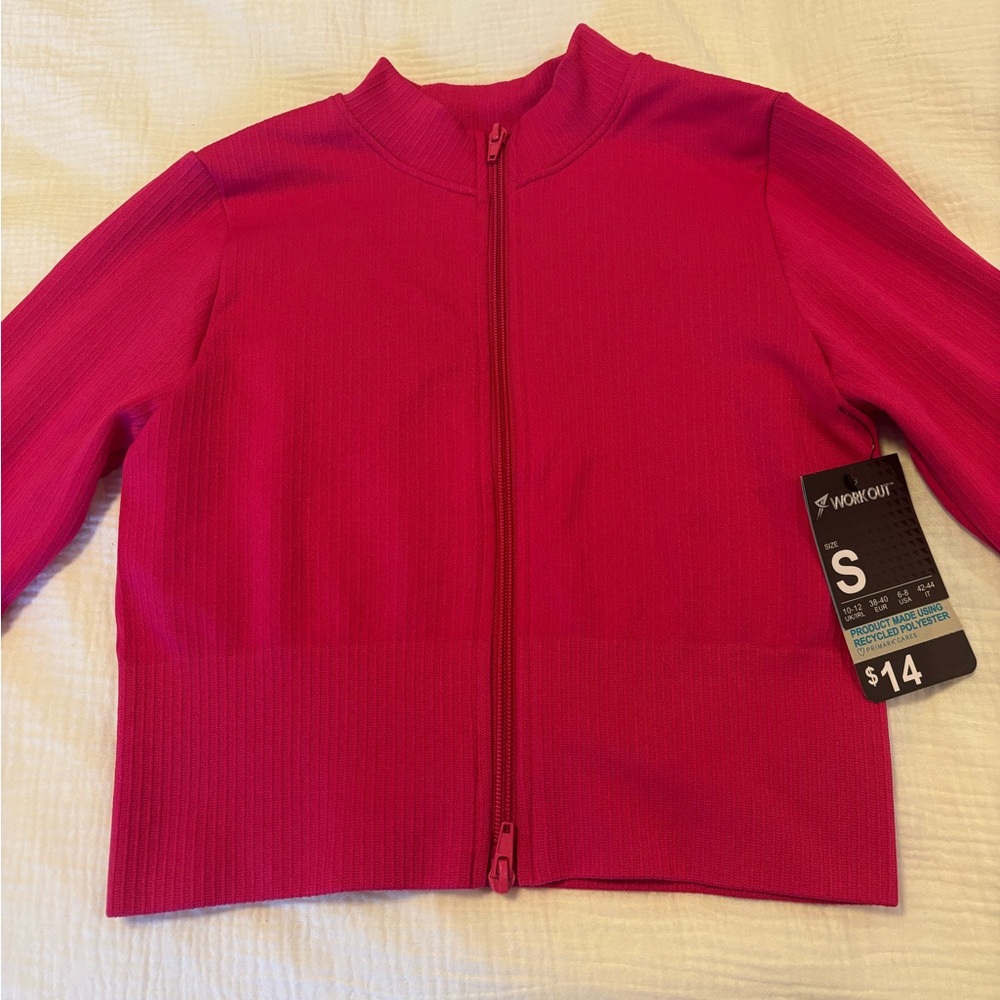 Hot Pink Ribbed Cropped Workout Jacket - Picture 8 of 14